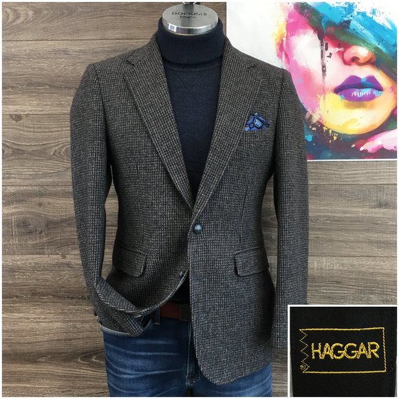 Haggar Other - Mens Tweed Blazer Sport Coat Sport Jacket Two Button Wool 38R Men's Coats VTG